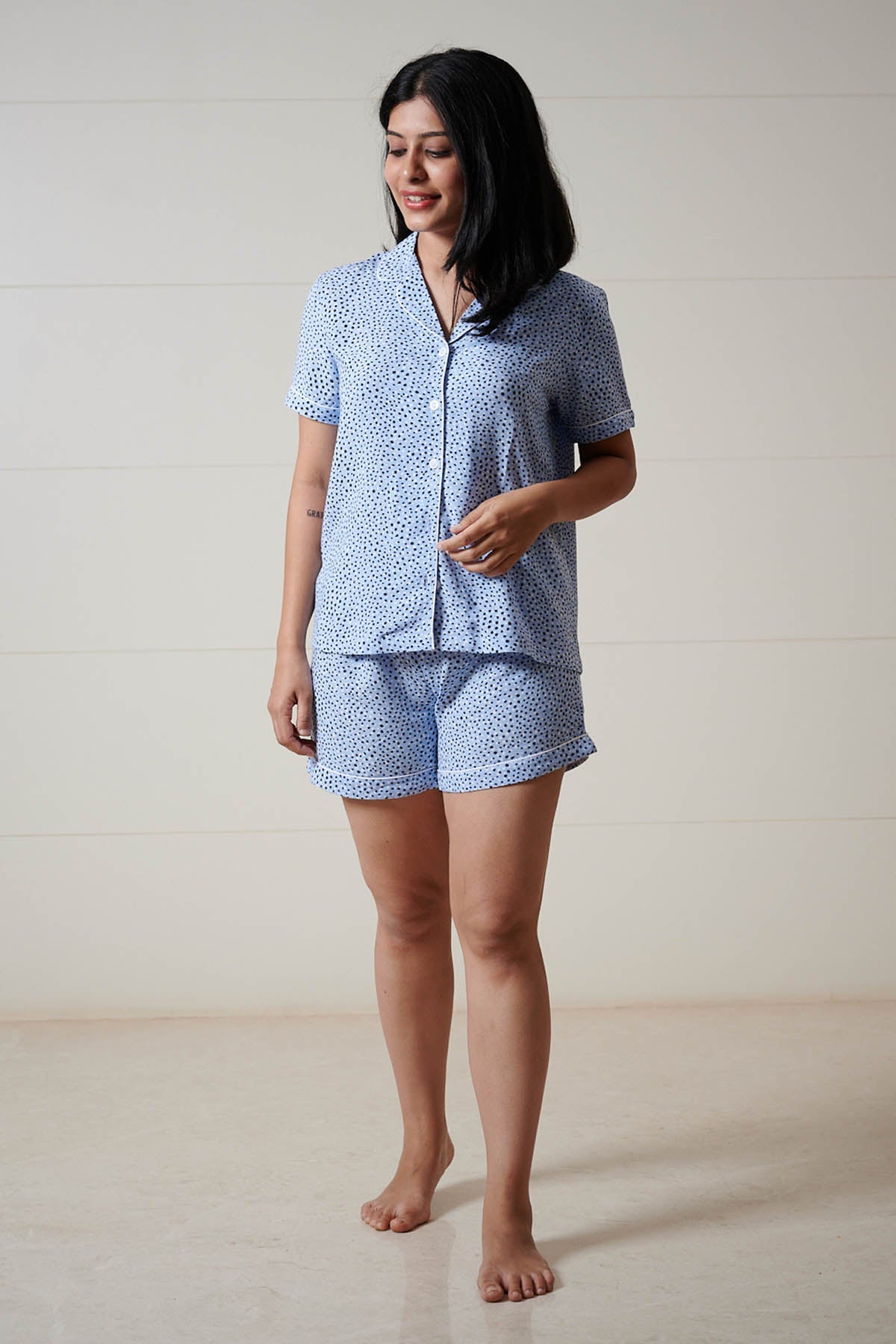 Buy Designer Blue Cotton Blend Shorts Set Online